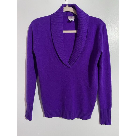 J Crew Sweater XS Purple Cashmere Shawl Collar Preppy Classic Minimalist READ - Picture 1 of 9